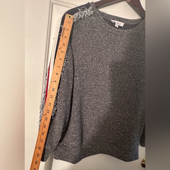 THML Small Heathered Speckled Navy Fringe Red White Blue Stripes Cozy Pullover - Picture 7 of 9